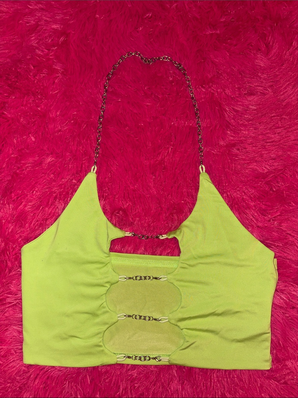 SHEIN Neon Lime Chain-Halter Cutout Crop Top